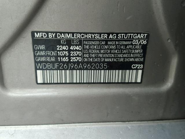 WDBUF26J96A962035 - 2006 MERCEDES-BENZ E 320 CDI GRAY photo 10