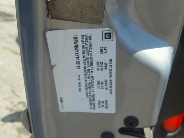 1G2WR521XYF115172 - 2000 PONTIAC GRAND PRIX ვერცხლისფერი ფოტო 10