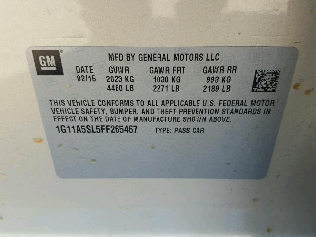 1G11A5SL5FF265467 - 2015 CHEVROLET MALIBU LS 米色 照片 10