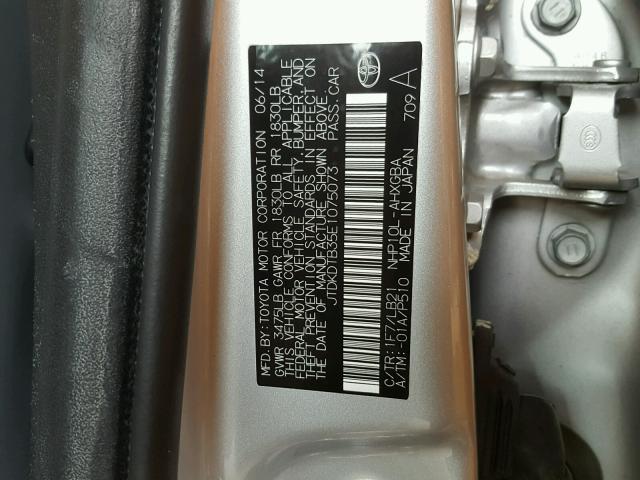 JTDKDTB35E1075073 - 2014 TOYOTA PRIUS C SILVER photo 10