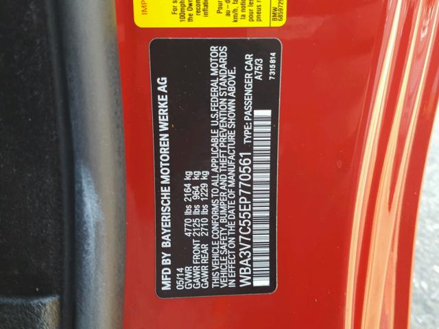 WBA3V7C55EP770561 - 2014 BMW 428 I RED photo 10