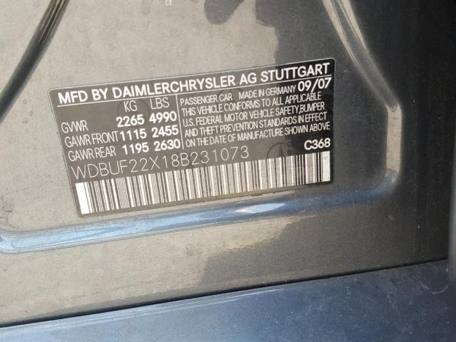 WDBUF22X18B231073 - 2008 MERCEDES-BENZ E 320 CDI GRAY photo 10