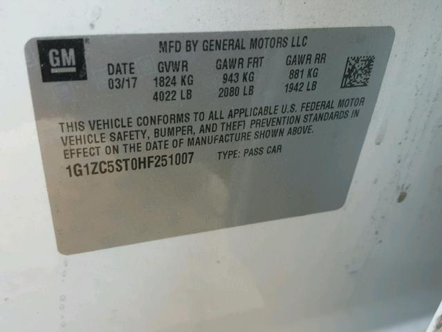 1G1ZC5ST0HF251007 - 2017 CHEVROLET MALIBU LS WHITE photo 10