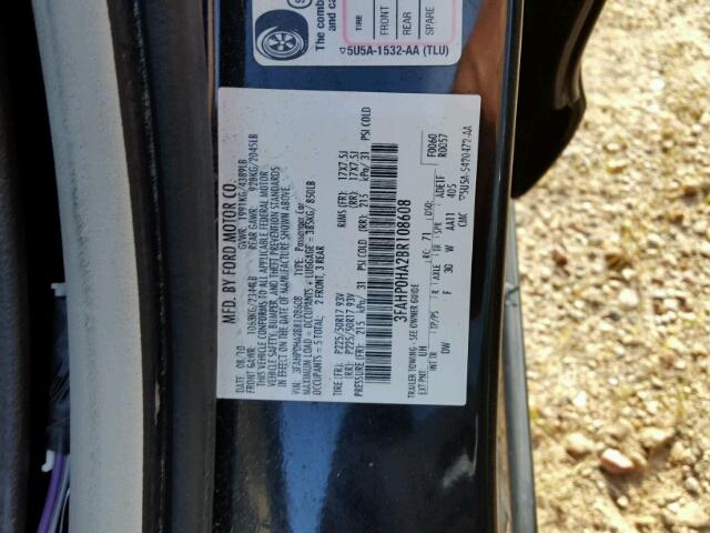 3FAHP0HA2BR108608 - 2011 FORD FUSION BLACK photo 10