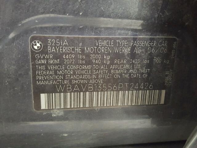 WBAVB13556PT24426 - 2006 BMW 325 I GRAY photo 10