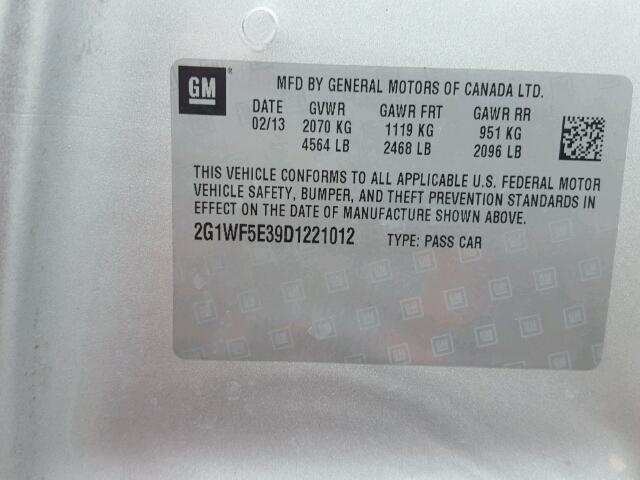 2G1WF5E39D1221012 - 2013 CHEVROLET IMPALA LS SILVER photo 10