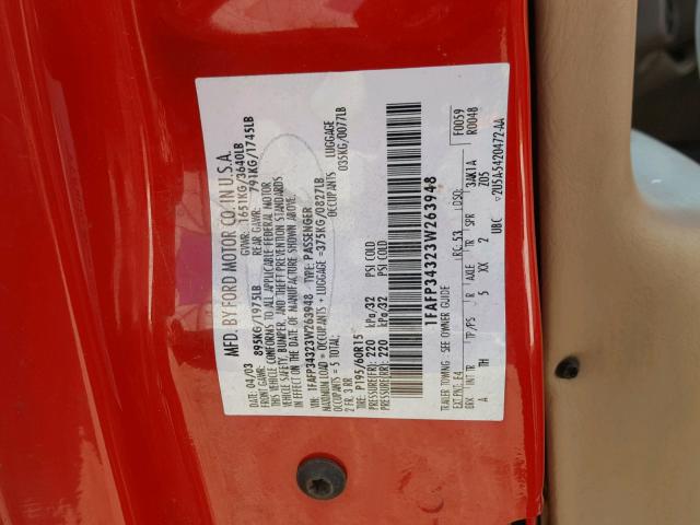 1FAFP34323W263948 - 2003 FORD FOCUS SE C RED photo 10