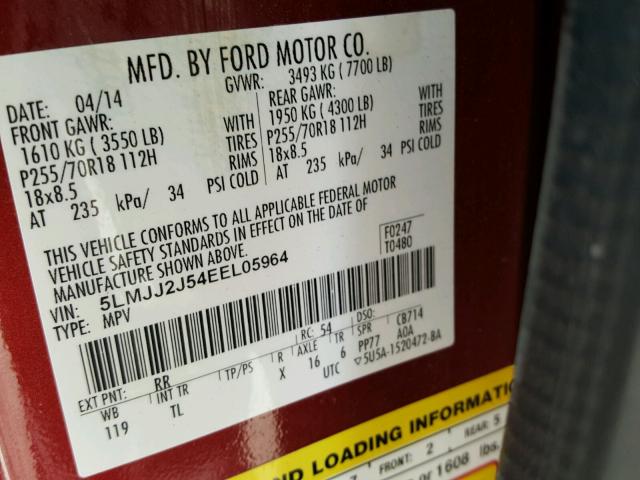 5LMJJ2J54EEL05964 - 2014 LINCOLN NAVIGATOR MAROON photo 10