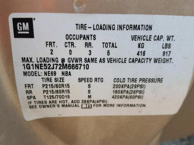 1G1NE52J72M666710 - 2002 CHEVROLET MALIBU LS ოქროსფერი ფოტო 10