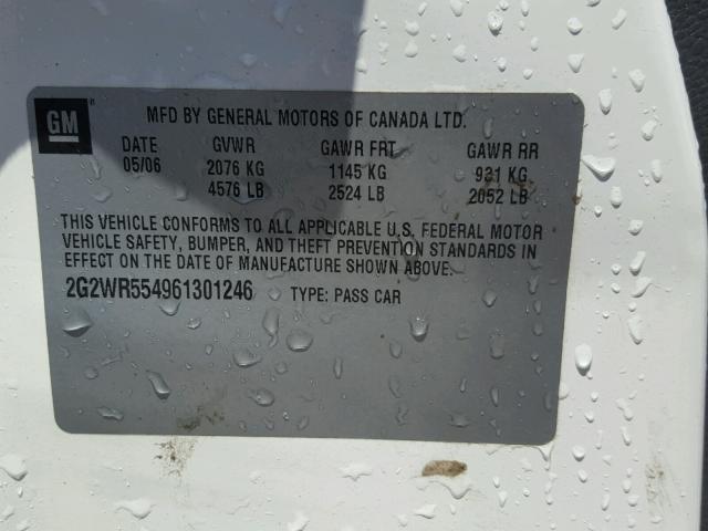 2G2WR554961301246 - 2006 PONTIAC GRAND PRIX WHITE photo 10