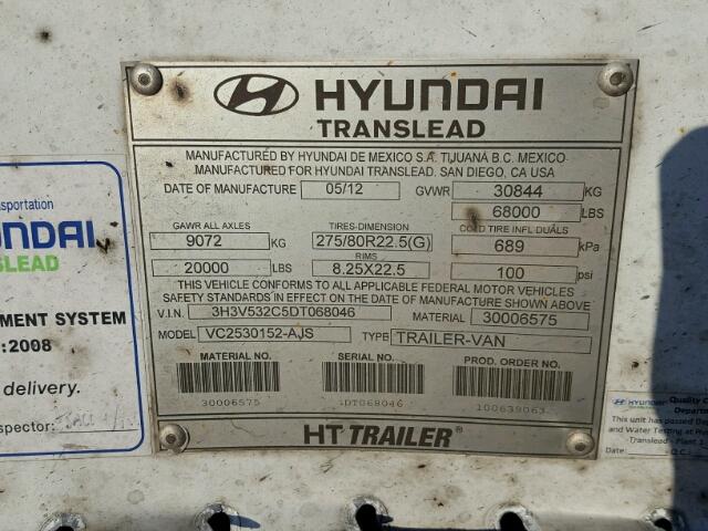 3H3V532C5DT068046 - 2013 HYUNDAI TRAILER WHITE photo 10