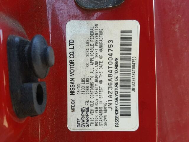 JN1AZ36A84T004753 - 2004 NISSAN 350Z ROADS RED photo 10