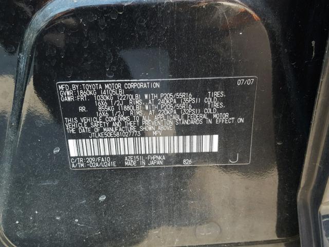 JTLKE50E581027773 - 2008 TOYOTA SCION BLACK photo 10