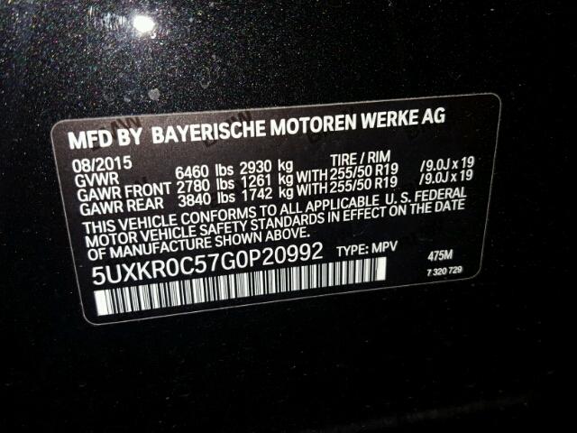 5UXKR0C57G0P20992 - 2016 BMW X5 BLACK photo 10