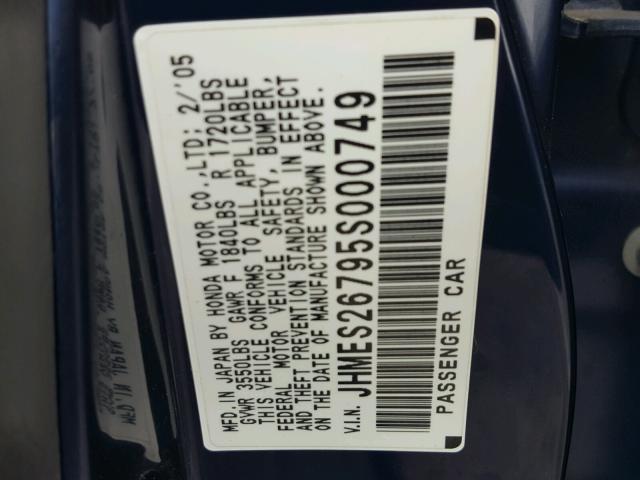 JHMES26795S000749 - 2005 HONDA CIVIC EX Niebieski zdjęcie 10