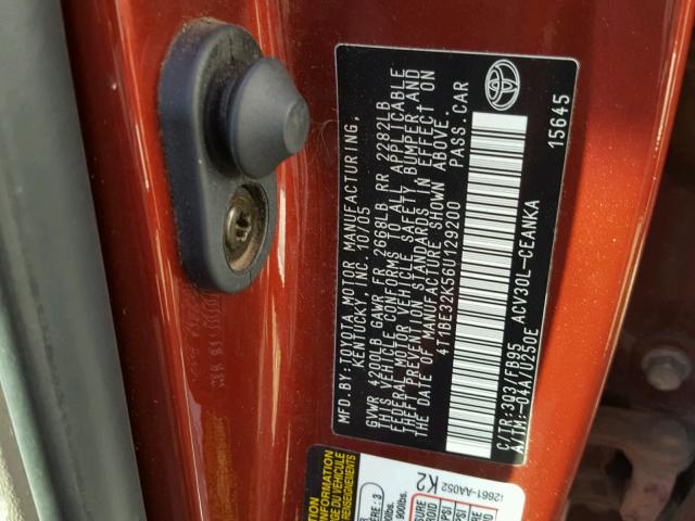 4T1BE32K56U129200 - 2006 TOYOTA CAMRY LE BURGUNDY photo 10