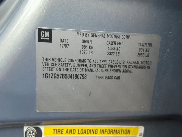 1G1ZG57B584186798 - 2008 CHEVROLET MALIBU LS ლურჯი ფოტო 10