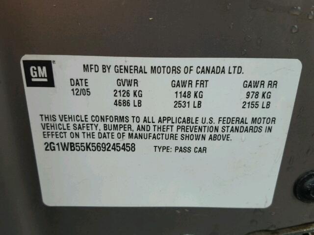 2G1WB55K569245458 - 2006 CHEVROLET IMPALA 棕色 照片 10