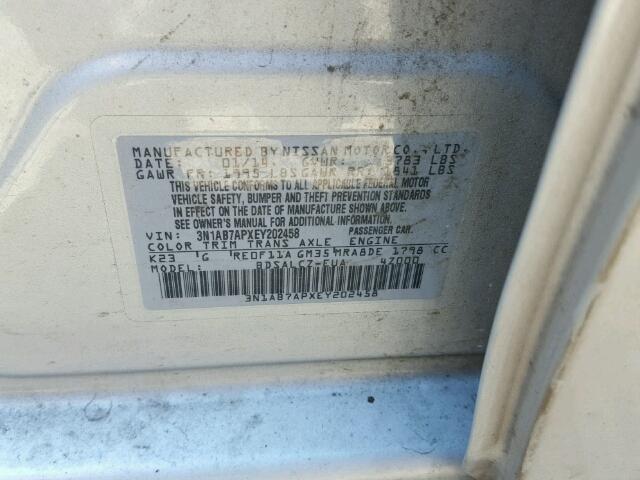 3N1AB7APXEY202458 - 2014 NISSAN SENTRA S SILVER photo 10