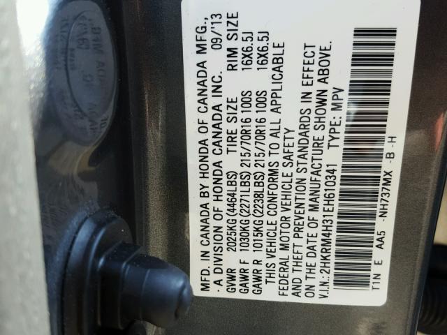 2HKRM4H31EH610341 - 2014 HONDA CR-V GRAY photo 10