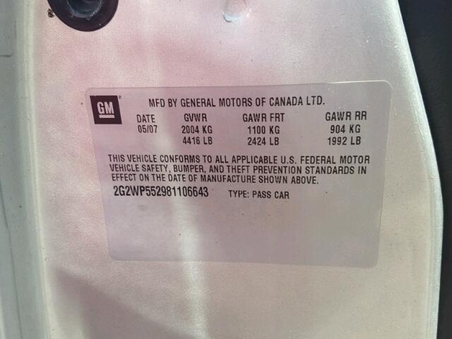 2G2WP552981106643 - 2008 PONTIAC GRAND PRIX SILVER photo 10