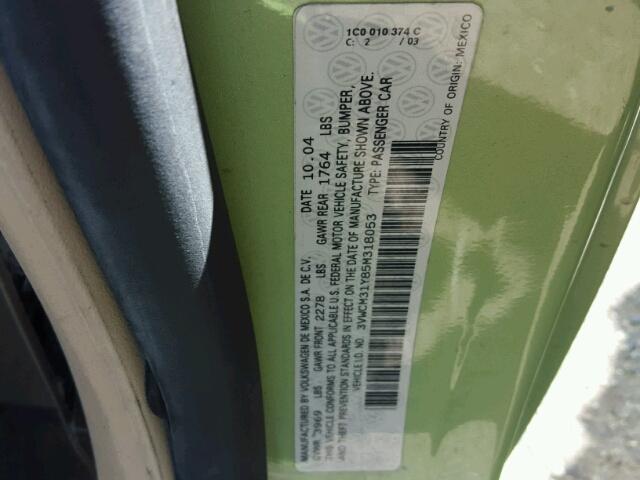 3VWCM31Y85M318053 - 2005 VOLKSWAGEN NEW BEETLE 绿色 照片 10