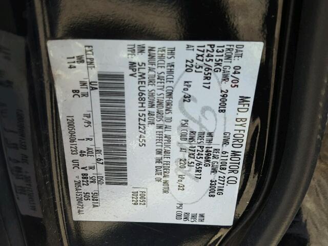 5LMEU68H15ZJ27455 - 2005 LINCOLN AVIATOR 黑色 照片 10