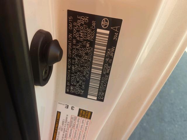 JTKJF5C71FJ010752 - 2015 TOYOTA SCION TC 白色 照片 10