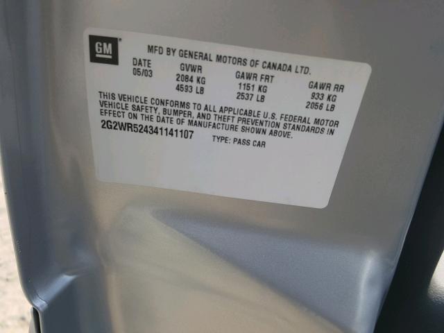 2G2WR524341141107 - 2004 PONTIAC GRAND PRIX SILVER photo 10