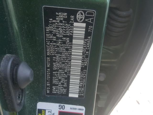 2T1BPRHE1EC193751 - 2014 TOYOTA COROLLA EC 绿色 照片 10