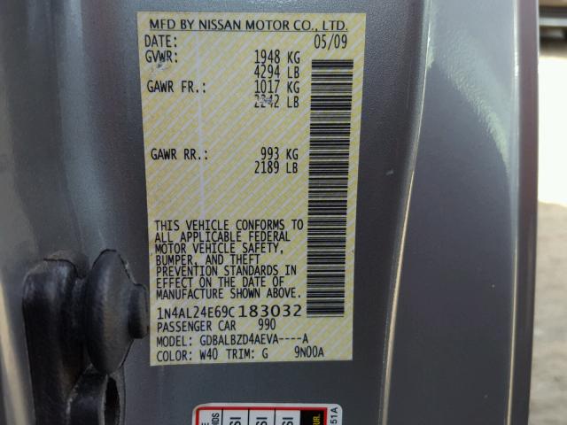 1N4AL24E69C183032 - 2009 NISSAN ALTIMA 2.5 GRAY photo 10