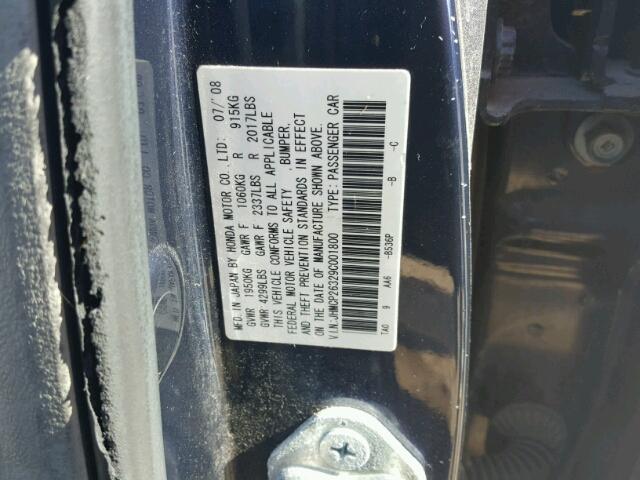 JHMCP26329C001800 - 2009 HONDA ACCORD BLUE photo 10