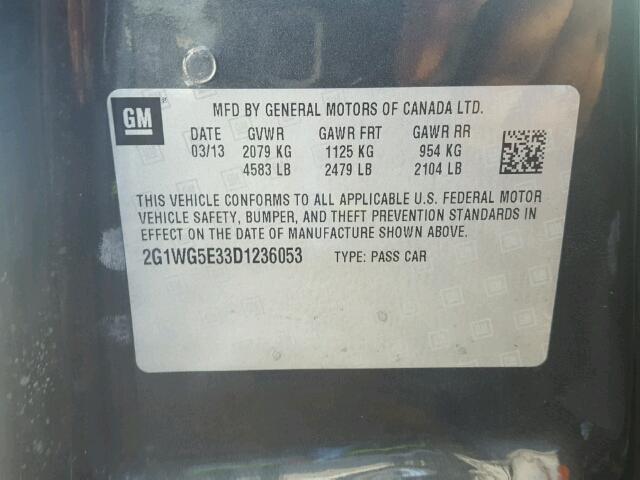 2G1WG5E33D1236053 - 2013 CHEVROLET IMPALA LT Մոխրագույն լուսանկար 10