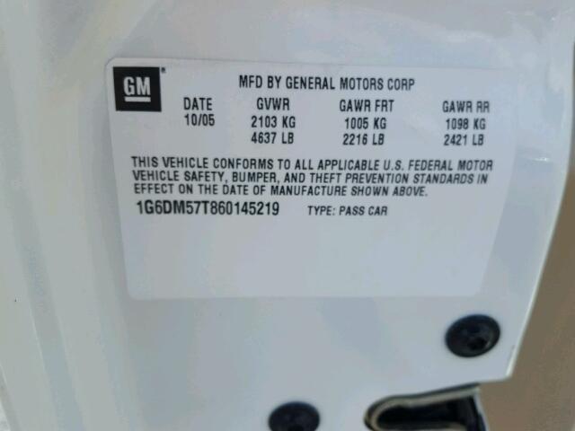 1G6DM57T860145219 - 2006 CADILLAC CTS WHITE photo 10