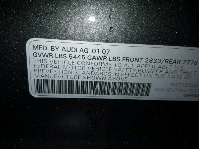 WAUEV74F57N112818 - 2007 AUDI A6 S-LINE GRAY photo 10