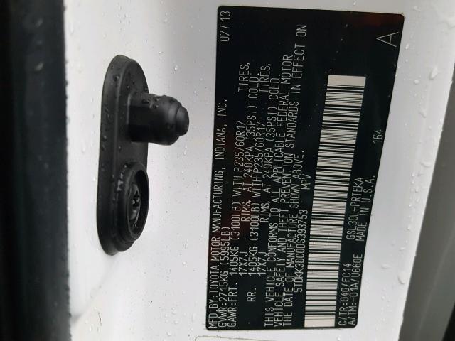 5TDKK3DC0DS393753 - 2013 TOYOTA SIENNA LE 白色 照片 10