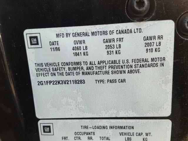 2G1FP22K3V2118283 - 1997 CHEVROLET CAMARO BAS 黑色 照片 10