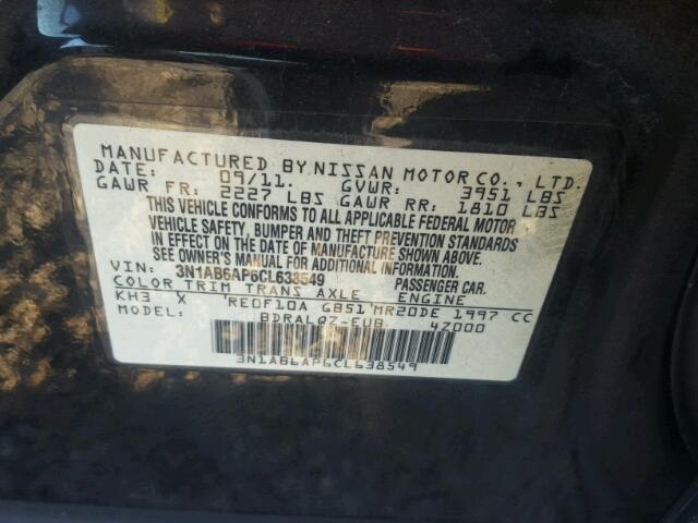 3N1AB6AP6CL638549 - 2012 NISSAN SENTRA BLACK photo 10