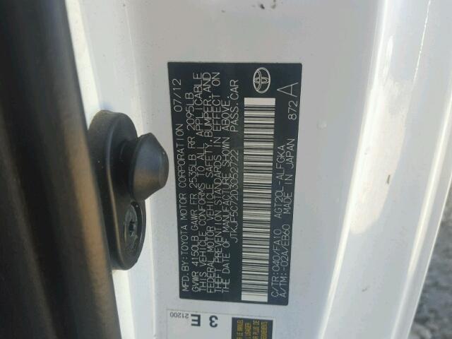 JTKJF5C72D3052722 - 2013 TOYOTA SCION TC 白色 照片 10