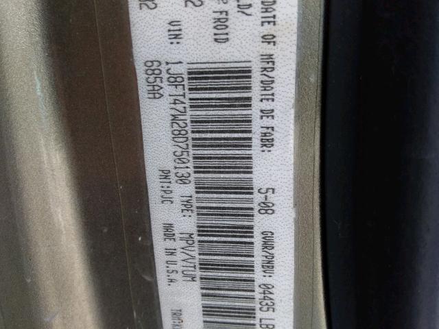 1J8FT47W28D750130 - 2008 JEEP COMPASS SP BEIGE photo 9