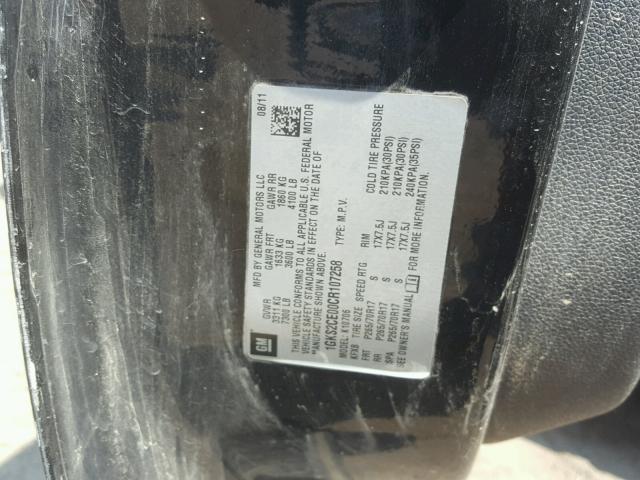 1GKS2CE00CR107258 - 2012 GMC YUKON SLT BLACK photo 10