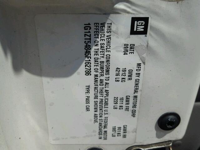 1G1ZT54845F162786 - 2005 CHEVROLET MALIBU LS 白色 照片 10