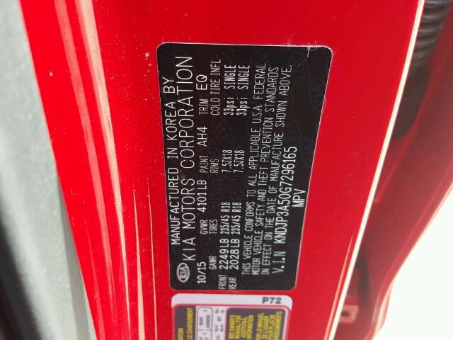 KNDJP3A50G7296165 - 2016 KIA SOUL RED photo 10