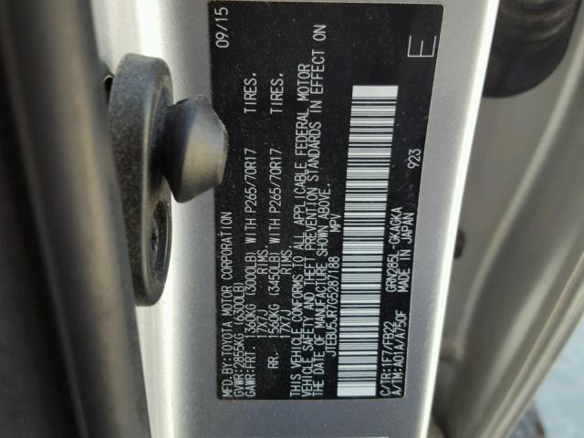 JTEBU5JR7G5287188 - 2016 TOYOTA 4RUNNER SR SILVER photo 10