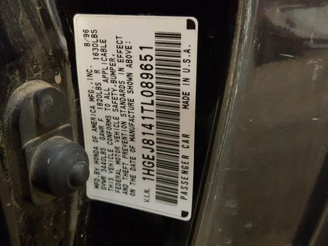 1HGEJ8141TL089651 - 1996 HONDA CIVIC BLACK photo 10