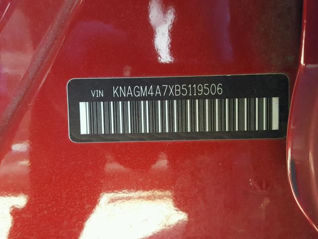 KNAGM4A7XB5119506 - 2011 KIA OPTIMA LX RED photo 10