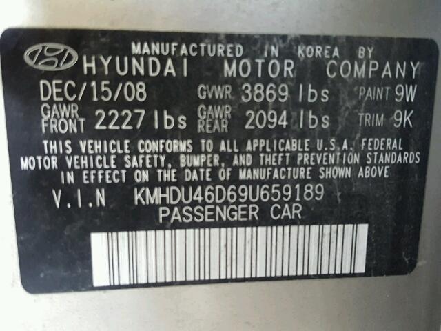 KMHDU46D69U659189 - 2009 HYUNDAI ELANTRA TAN photo 10