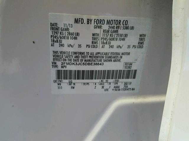 2FMDK3JC5DBE38843 - 2013 FORD EDGE Beyaz fotoğraf 10