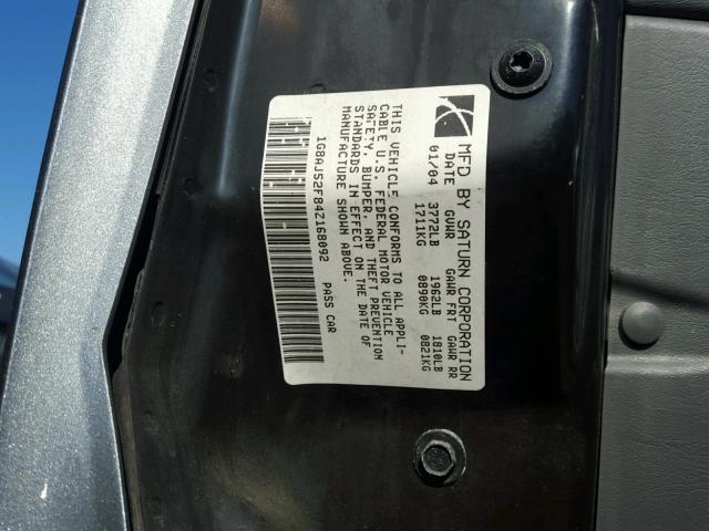 1G8AJ52F84Z168092 - 2004 SATURN ION LEVEL GRAY photo 10