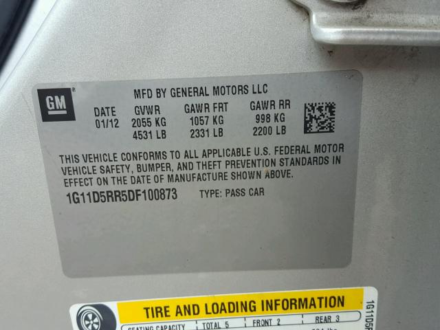 1G11D5RR5DF100873 - 2013 CHEVROLET MALIBU 1LT SILVER photo 10